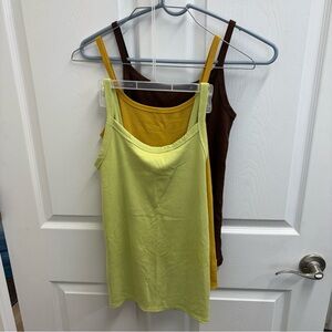 Set of 3 ribbed Yellow, lime green and Brown Women's Tank Tops all size small